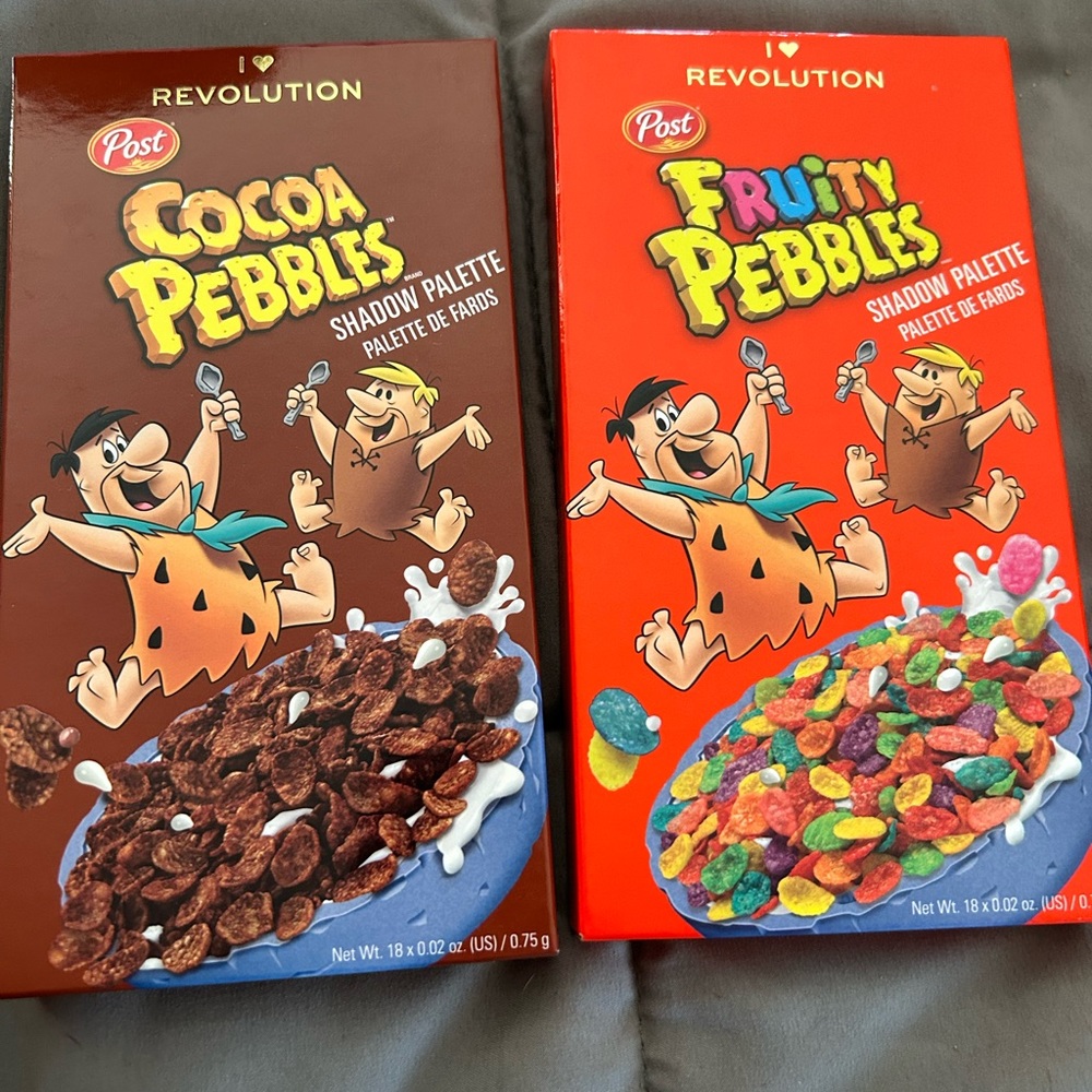 Fruity pebbles and cocoa pebbles eyeshadow palettes